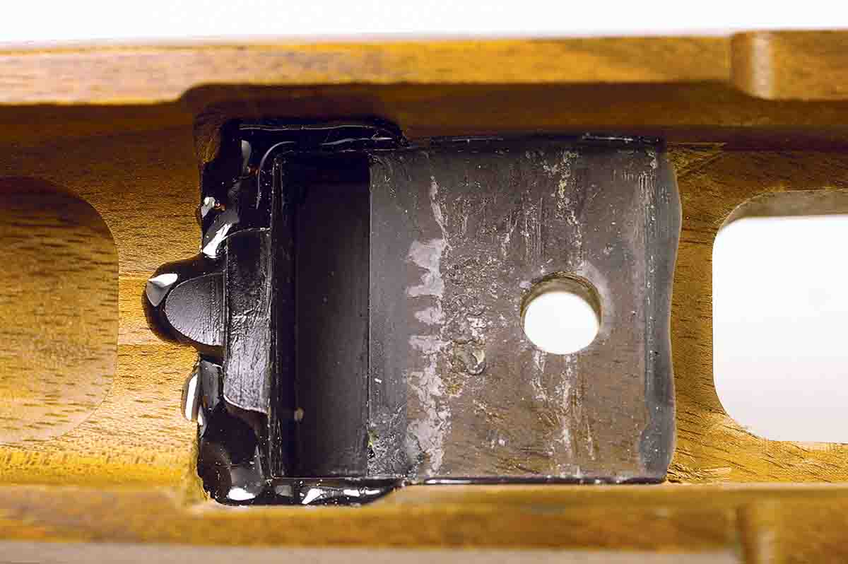 The recoil lug mortise is glass bedded.